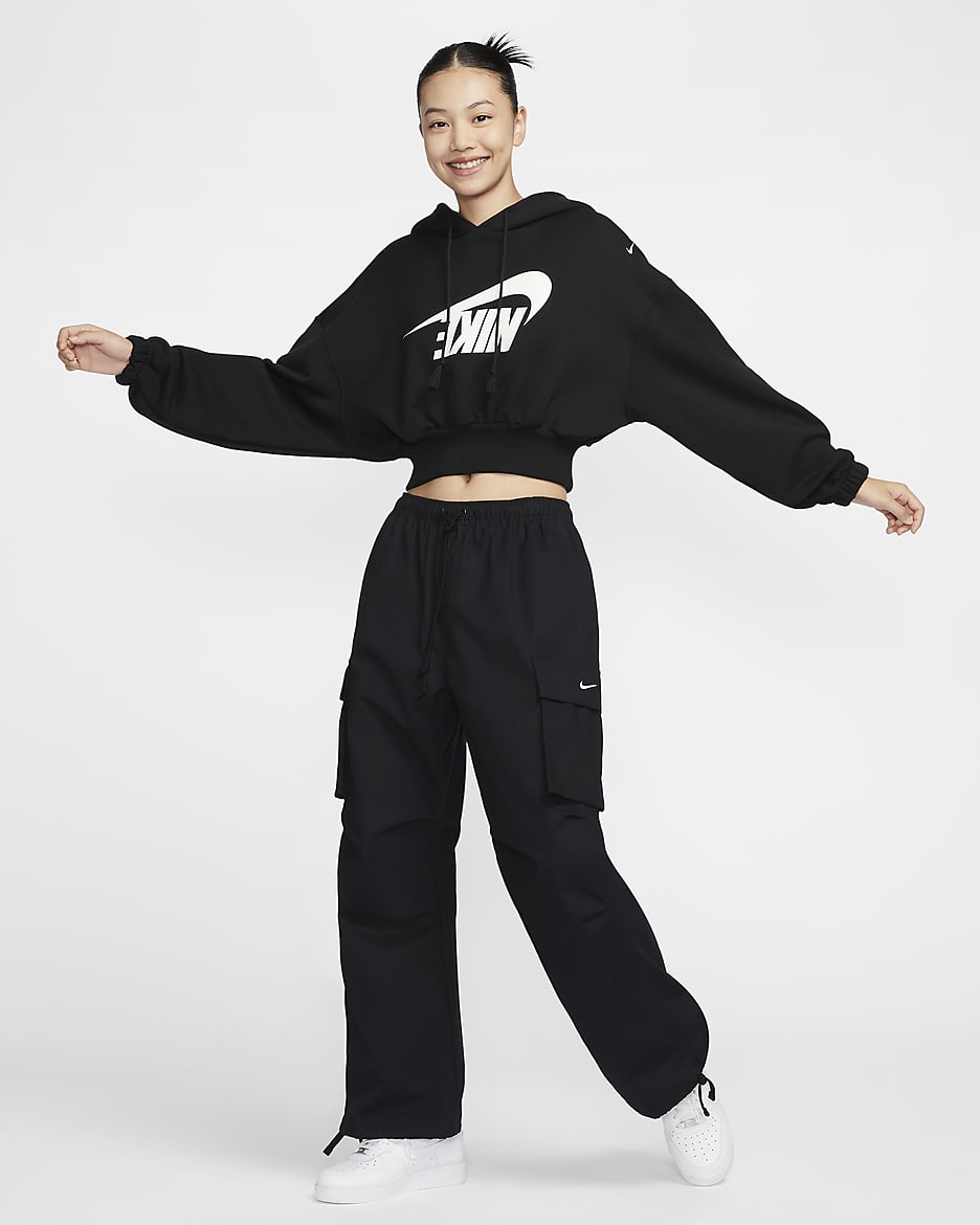 Nike Sportswear Women's Oversized Cropped French Terry Pullover Hoodie.  Nike JP